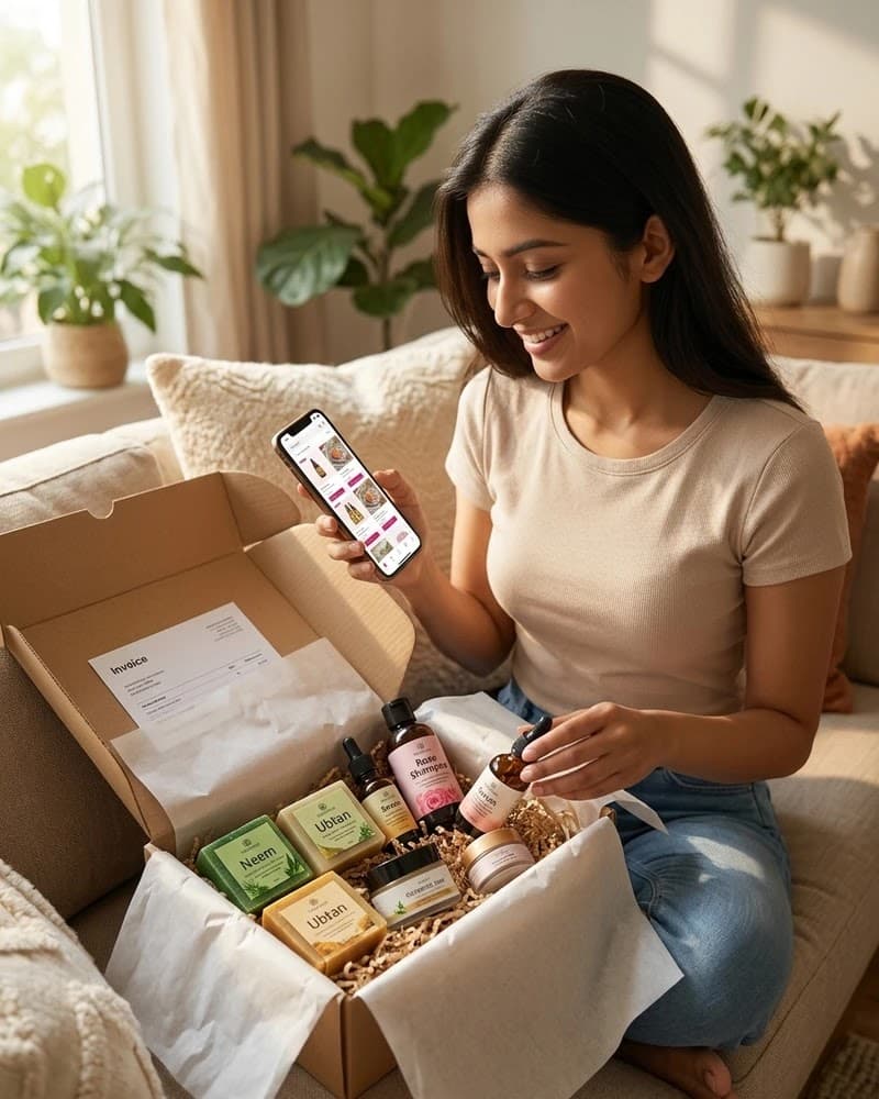 Customer unboxing a Beautycare order at home